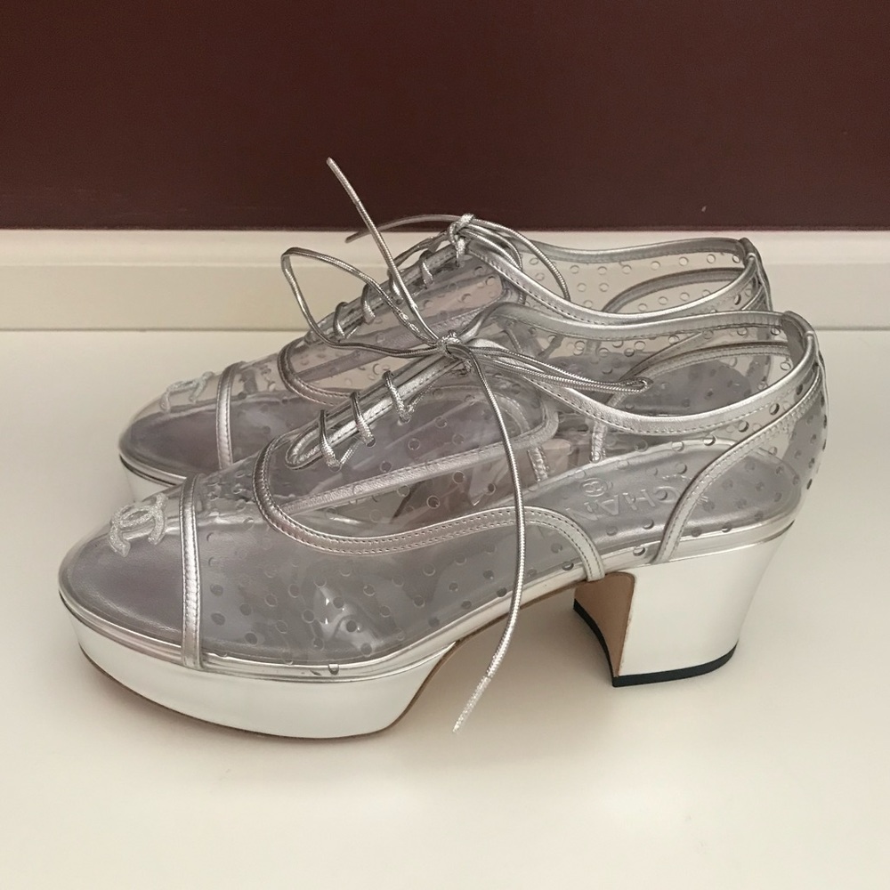 SOLD Chanel  Lace up PVC Platform Oxford